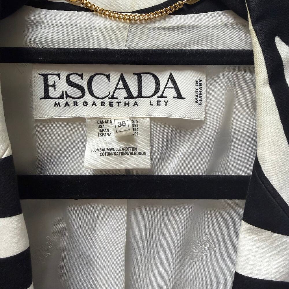 Vintage Escada Margaretha Ley Black White Zebra Print Short Sleeve Jacket US 8 - Picture 7 of 13